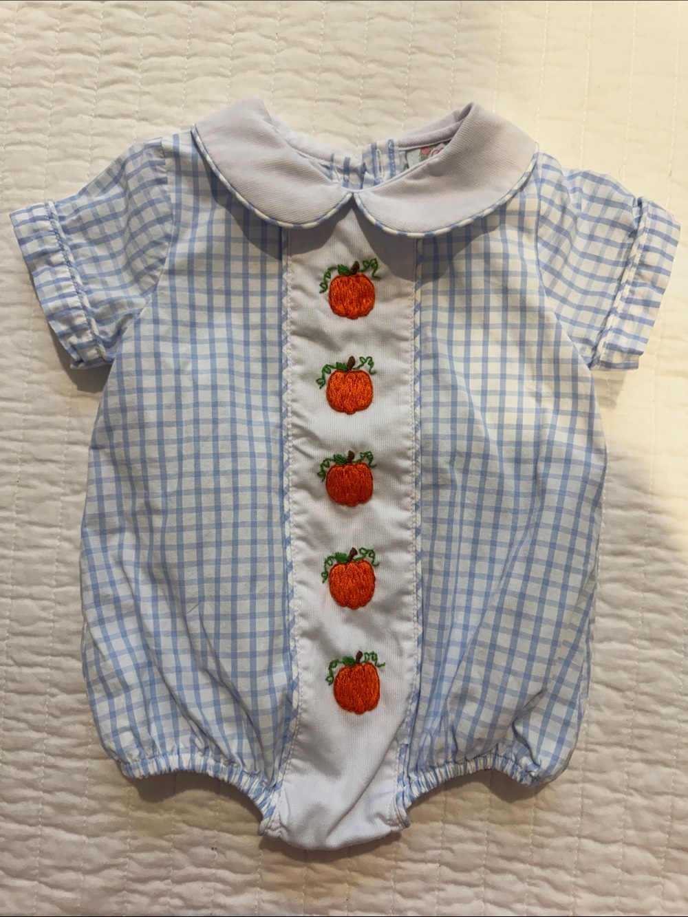 Cecil & Lou 3 months Blue Gingham Pumpkin Embroidered Bubble